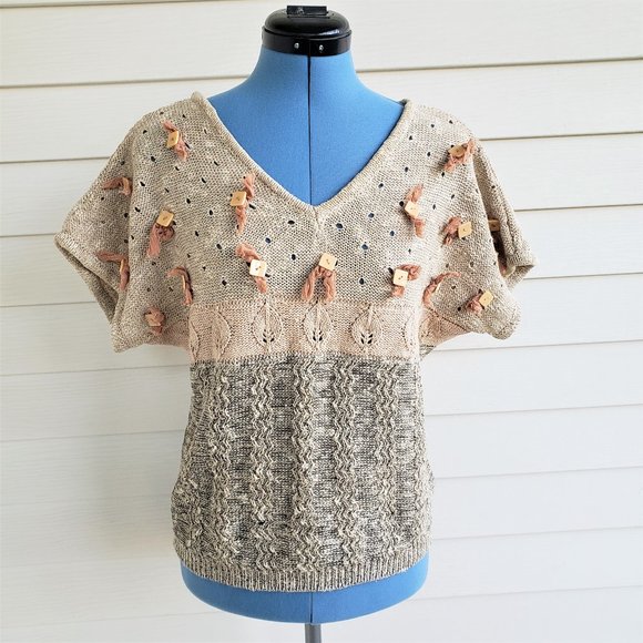 Mariea Kim Tops - Vintage 80s Mariea Kim unusual short sleeve sweater top